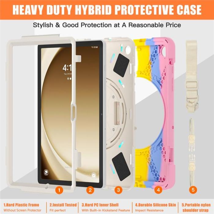 A-One Brand - Galaxy Tab A9 Plus Skal Kickstand Handrem Med Axelrem - Färgglad rosa