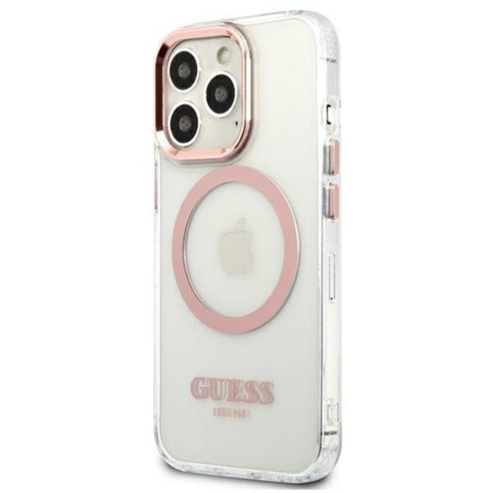Guess - Guess iPhone 13 Pro Skal Magsafe Metal Outline - Rosa
