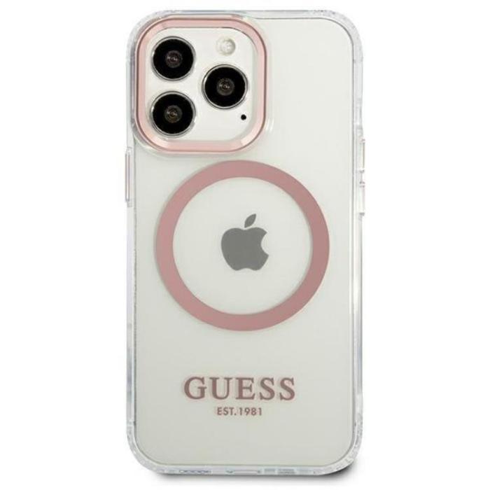 Guess - Guess iPhone 13 Pro Skal Magsafe Metal Outline - Rosa
