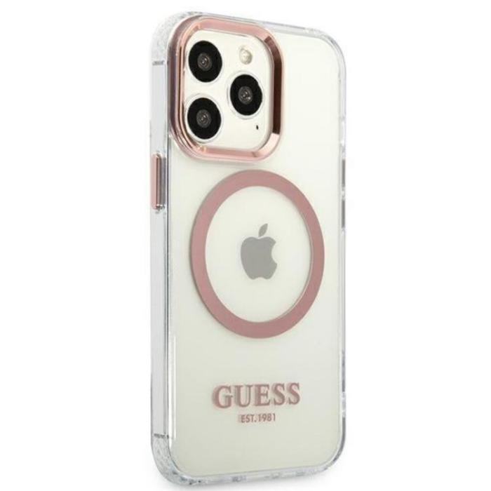 Guess - Guess iPhone 13 Pro Skal Magsafe Metal Outline - Rosa