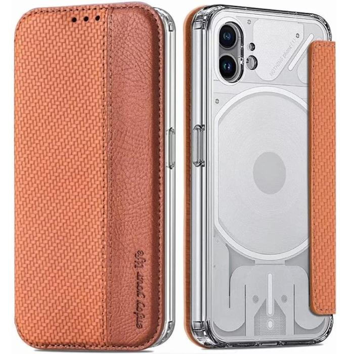 A-One Brand - Nothing Phone 1 Plånboksfodral Silikon Flip - Brun
