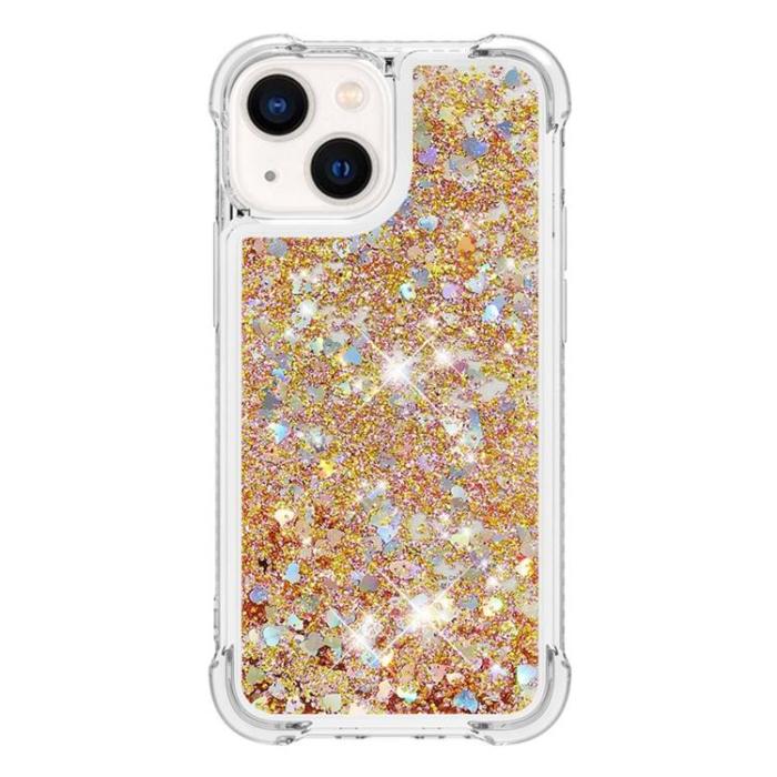 A-One Brand - iPhone 14 Skal Liquid Floating Glitter - Guld