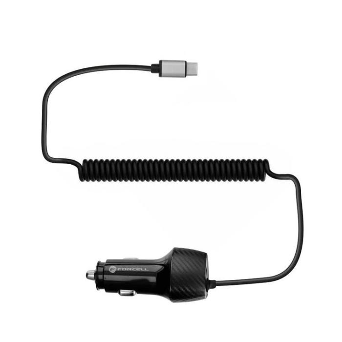 Forcell - Forcell Billaddare USB 18W Till Typ-C Kabel 20W - Svart