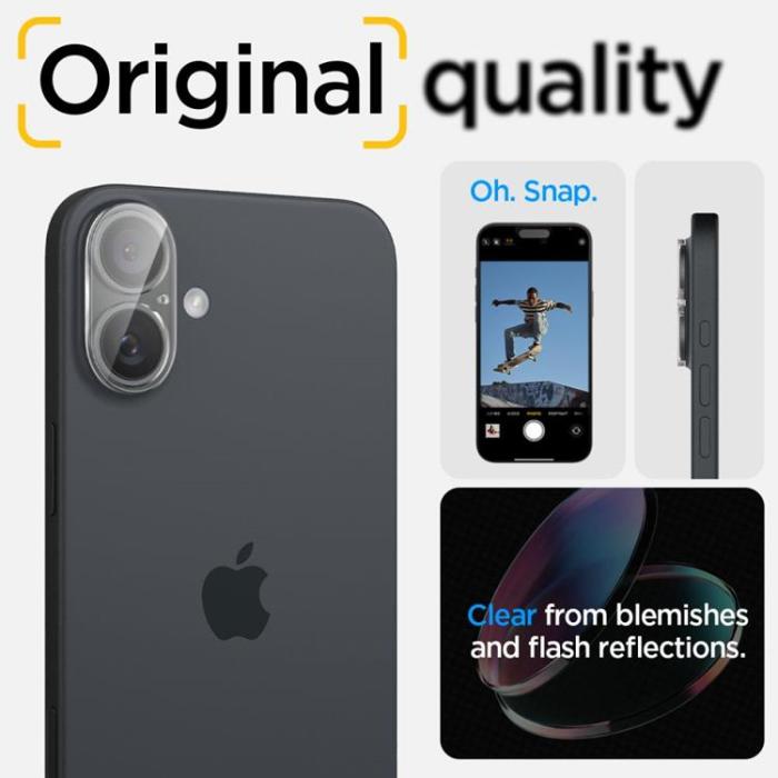 Spigen - [2-Pack] Spigen iPhone 16/16 Plus Kameralinsskydd Härdat glas Optik Pro - Clear