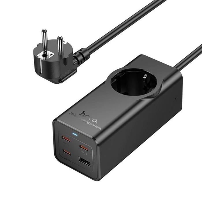 Hoco - Hoco Förlängningssladd 67W 1 uttag 3xTyp-C 1xUSB-A PD QC3.0 3A 2m - Svart