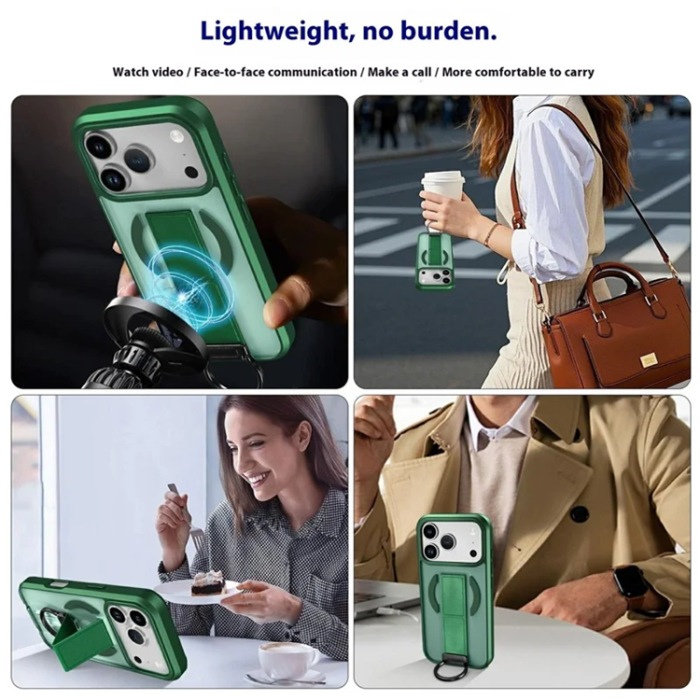 A-One Brand - iPhone 17 Pro Max Mobilskal Magsafe D-Ring Kickstand - Grön