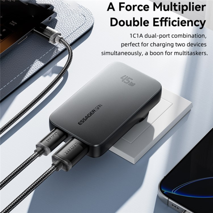 ESSAGER - ESSAGER GaN Snabbladdare 45W USB-C - USB-A ES-CD50 EU - Svart