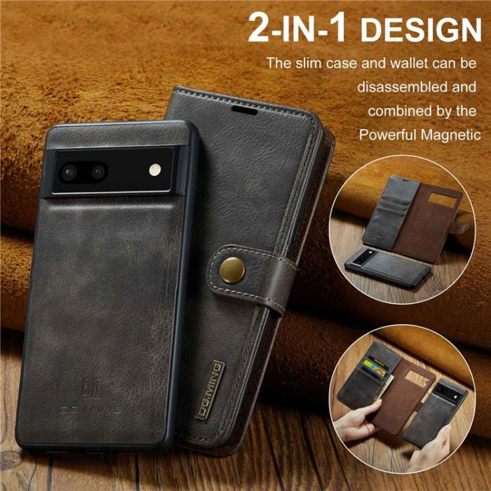 DG.MING - DG.MING Google Pixel 6a Plånboksfodral Detachable 2in1 Äkta Läder - Grå