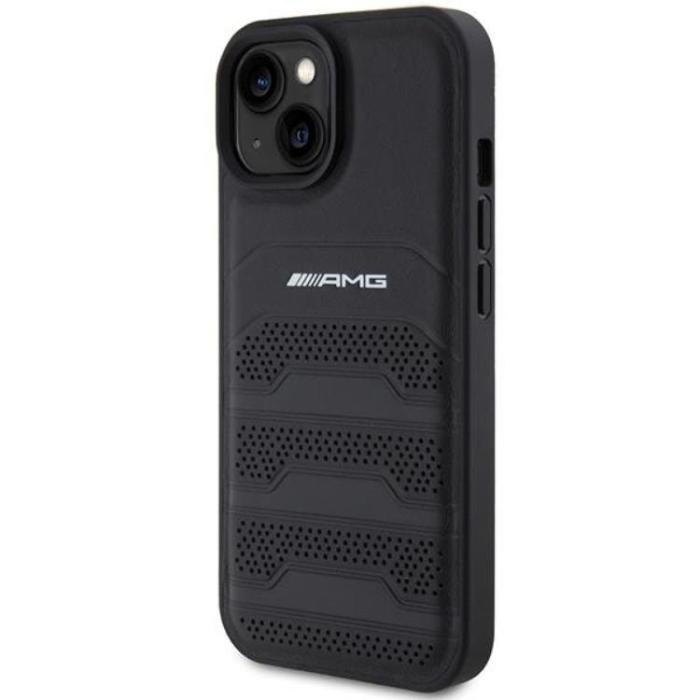 Mercedes - AMG iPhone 15 Mobilskal Läder Debossed Lines - Svart