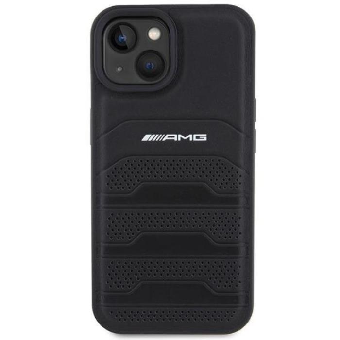 Mercedes - AMG iPhone 15 Mobilskal Läder Debossed Lines - Svart