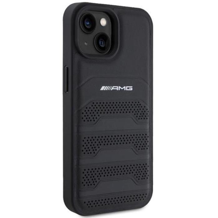 Mercedes - AMG iPhone 15 Mobilskal Läder Debossed Lines - Svart