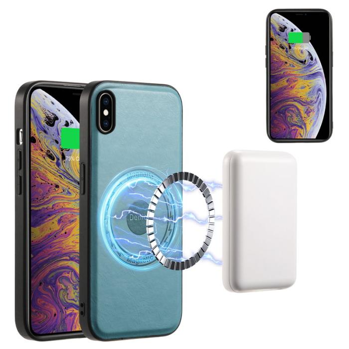 DENIOR - DENIOR iPhone XS Max Fodral Kickstand KonstLäder Blå