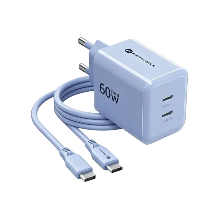 Forcell - Forcell Snabbladdare 60W Med Kabel USB-C F-Energy GaN III Crystal