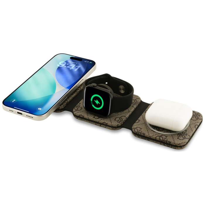 Guess - Guess 3in1 MagSafe Trådlös Laddare 15W iPhone Apple Watch Airpods 4G - Brun