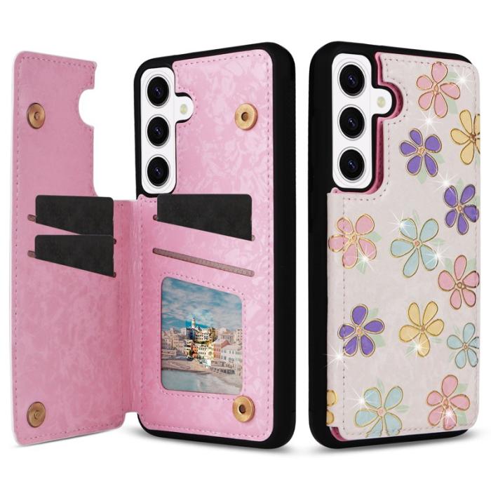 OEM - Mobilfodral för Samsung Galaxy S26 Plus Konstläder RFID - Blommor