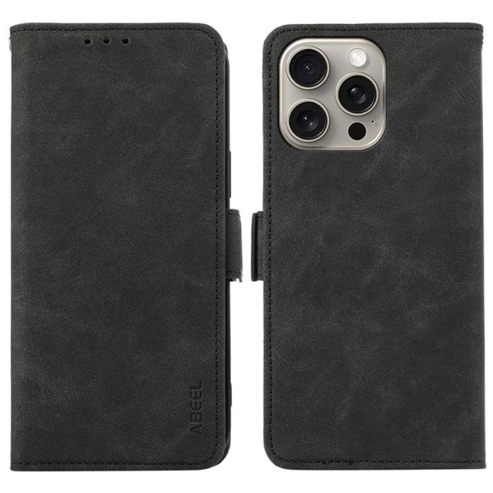 ABEEL - ABEEL Mobilskal till iPhone 12 Pro Max Magnetisk Konstläder RFID-Skydd Svart