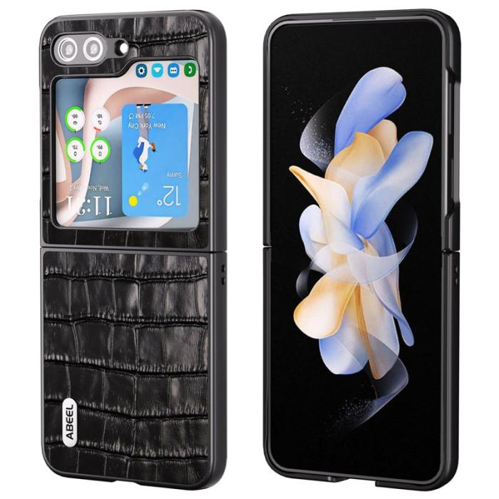 ABEEL - ABEEL Mobilskal till Samsung Galaxy Z Flip7 FE 5G Äkta Läder Svart