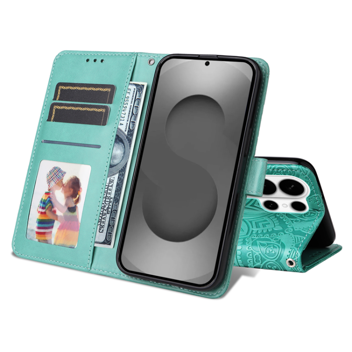 A-One Brand - Galaxy S26 Ultra Plånboksfodral Sunflower Imprint Konstläder - Grön