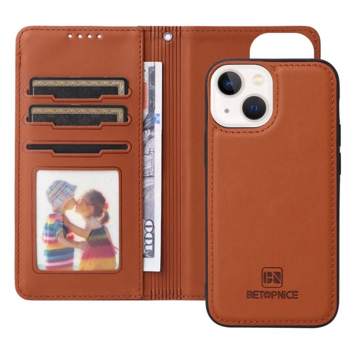 BETOPNICE - BETOPNICE iPhone 14 Plus Plånboksfodral - Avtagbart Konstläder - Brun