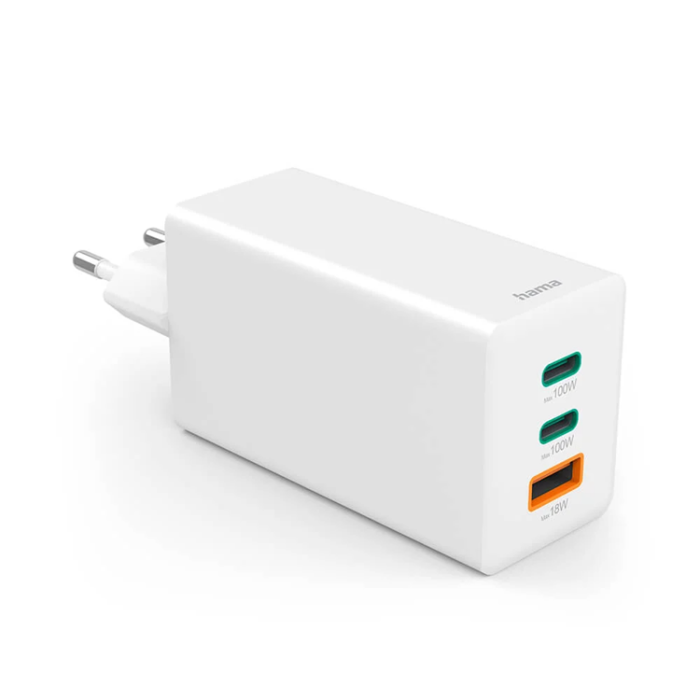 Hama - Hama Snabbladdare 100W 2xUSB-C 1xUSB-A GaN - Vit