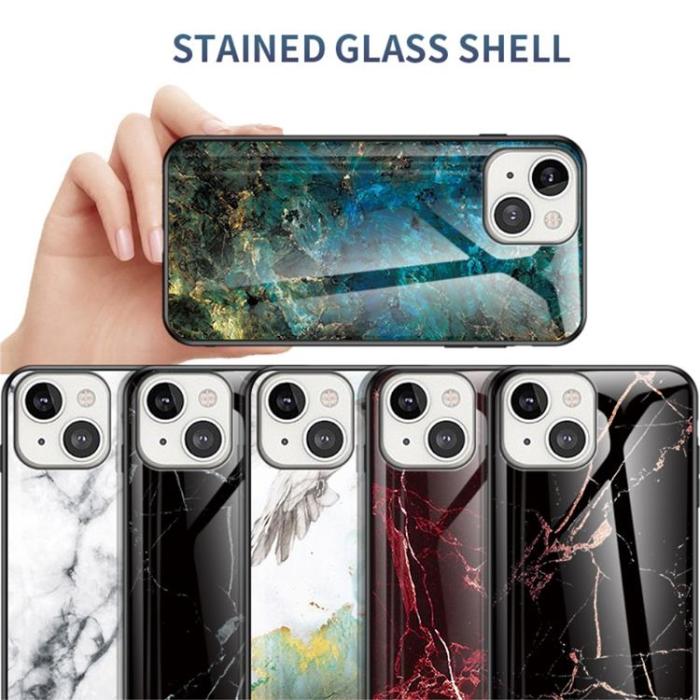 OEM - Anti-Scratch Härdat Glas Skärmskydd Skal iPhone 13 - Vit Marble