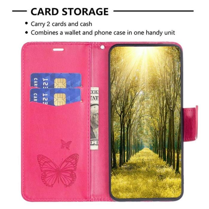 OEM - iPhone 14 Plus Plånboksfodral Butterfly Imprinted - Magenta