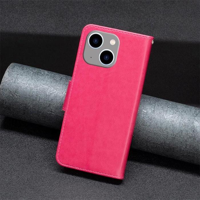OEM - iPhone 14 Plus Plånboksfodral Butterfly Imprinted - Magenta