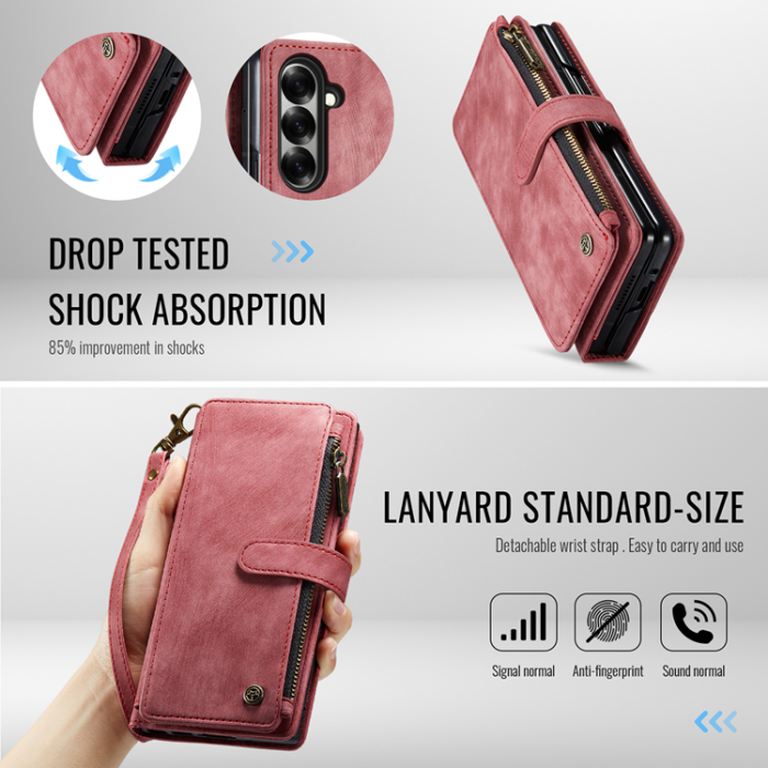 Caseme - CASEME Galaxy Z Fold 7 Plånboksfodral Med Rem läder - Röd