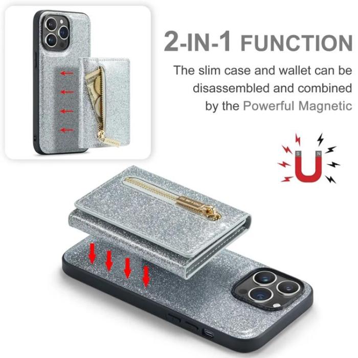 DG.MING - DG.MING iPhone 15 Pro Max Mobilskal Korthållare Detachable - Silver