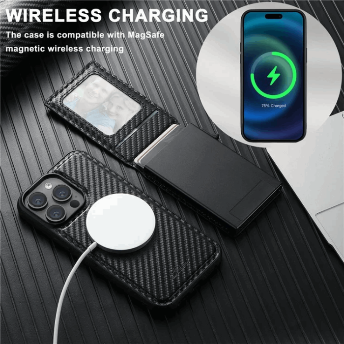 SUTENI - SUTENI iPhone 14 Pro Mobilskal Magsafe Korthållare Carbon Fiber