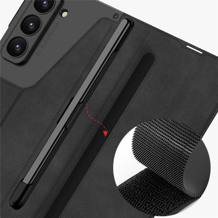 GKK - GKK Galaxy Z Fold 7 Plånboksfodral Pennhållare Med Härdat Glas - Grå