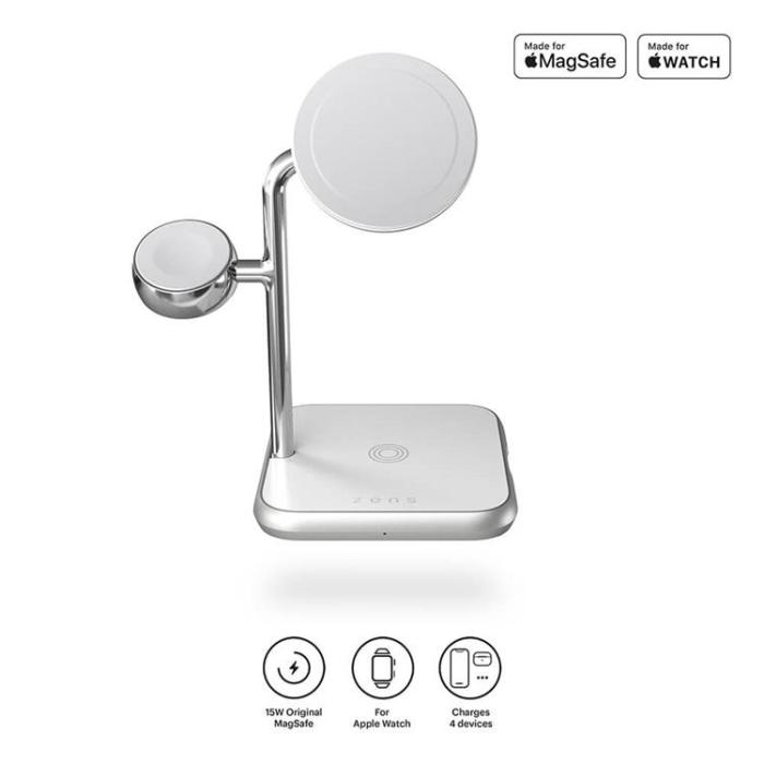 UTGATT - Zens 4in1 Magsafe Trådlös Laddare iPhone, Apple Watch, Airpods - Vit