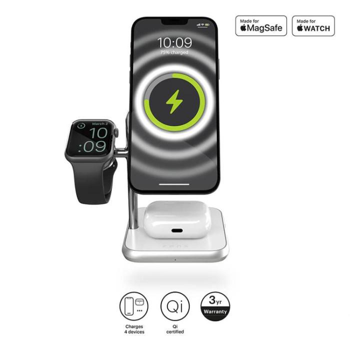 UTGATT - Zens 4in1 Magsafe Trådlös Laddare iPhone, Apple Watch, Airpods - Vit