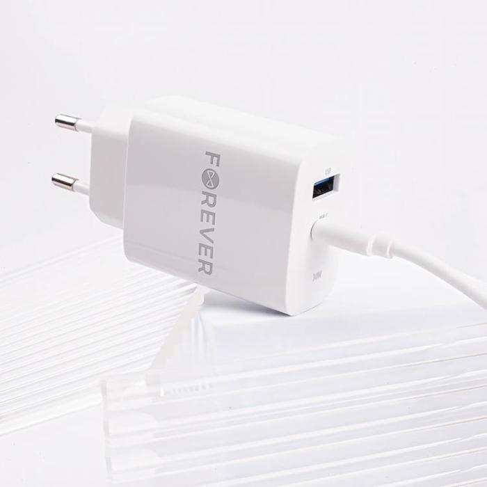 Forever - Forever Väggladdare 1x USB-C 1x USB 30W TC-07-30AC - Vit