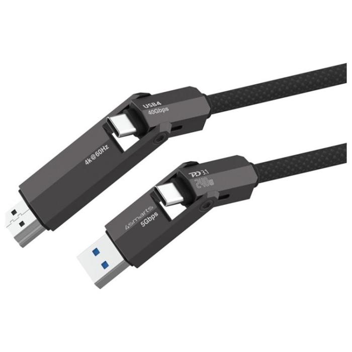 4smarts - 4smarts HDMI Kabel 240W 1.5m ComboCord USB4 - Svart