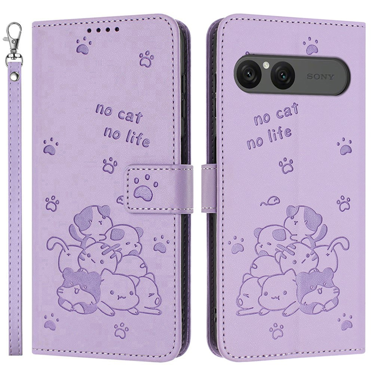 Sony Xperia 10 VII Plånboksfodral Cats Imprint - Lila | 2353 | AlltMobil