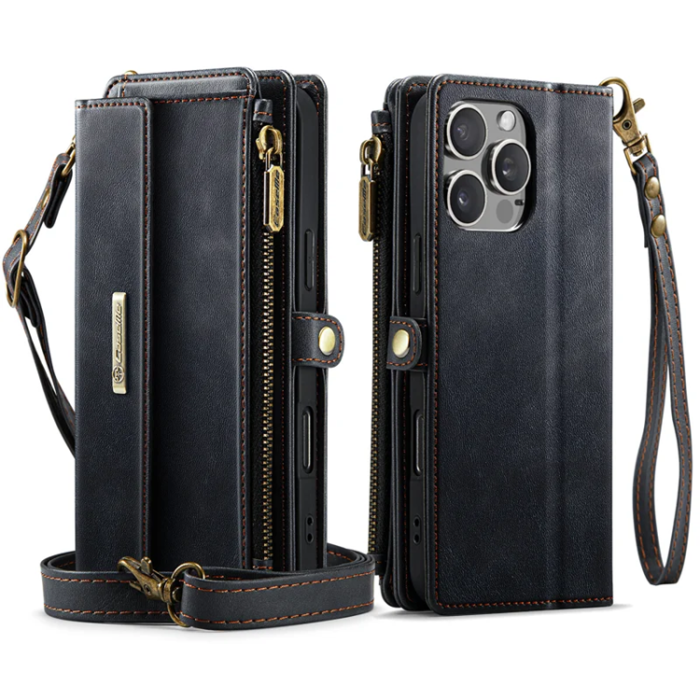 Caseme - Caseme iPhone 16 Pro Plånboksfodral RFID Blocking Zipper - Svart