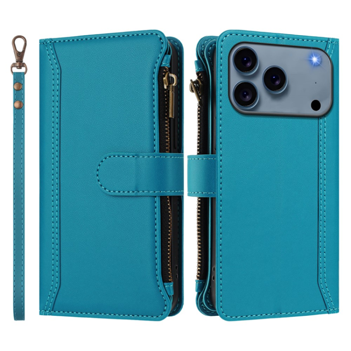 A-One Brand - iPhone 17 Pro Plånboksfodral Zipper Med Rem - Blå