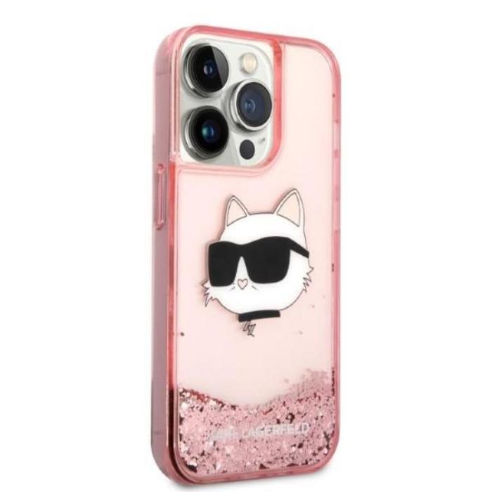 KARL LAGERFELD - Karl Lagerfeld iPhone 14 Pro Max Skal Glitter Choupette Head - Rosa