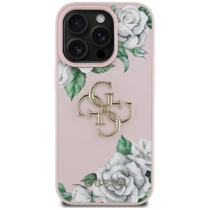 Guess - Guess iPhone 16 Pro Mobilskal Grained Roses Big 4G logo - Rosa
