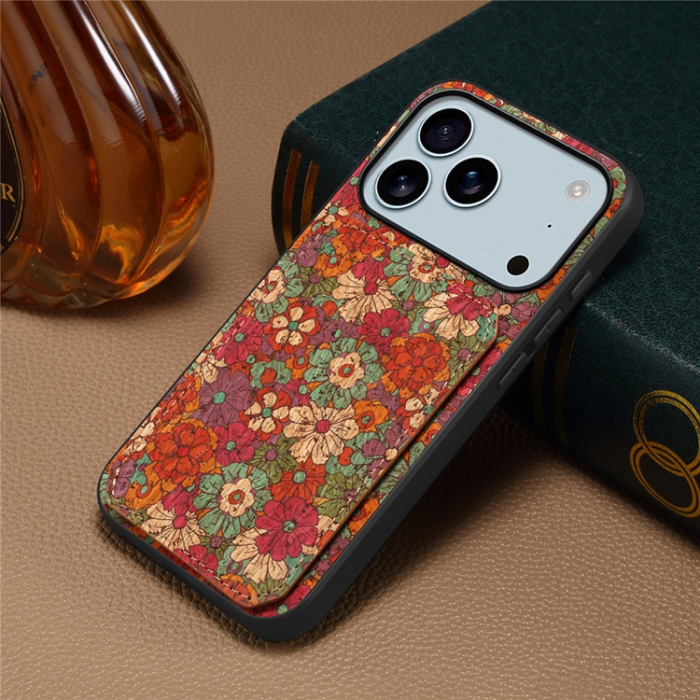 A-One Brand - iPhone 17 Pro Mobilskal Korthållare Blommor - Sommar / Röd