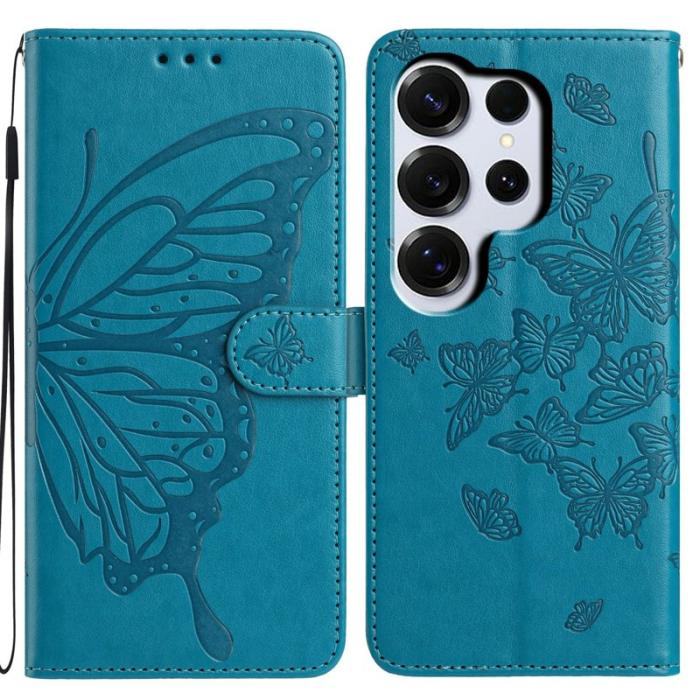 OEM - Samsung Galaxy S26 Ultra Plånboksfodral Fjäril Präglat Konstläder Flip - Blå