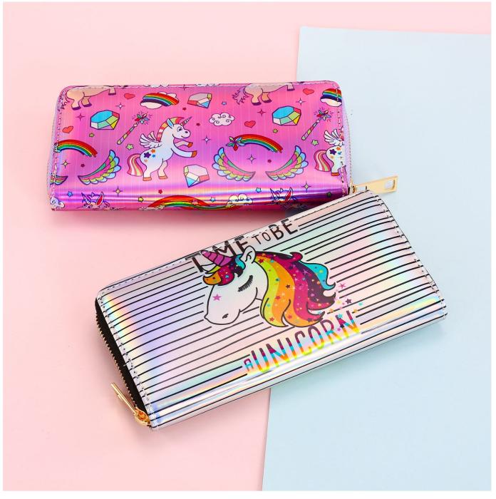 UTGATT4 - Unicorn Laser Carving Zipper Wallet för kvinnor - Magenta