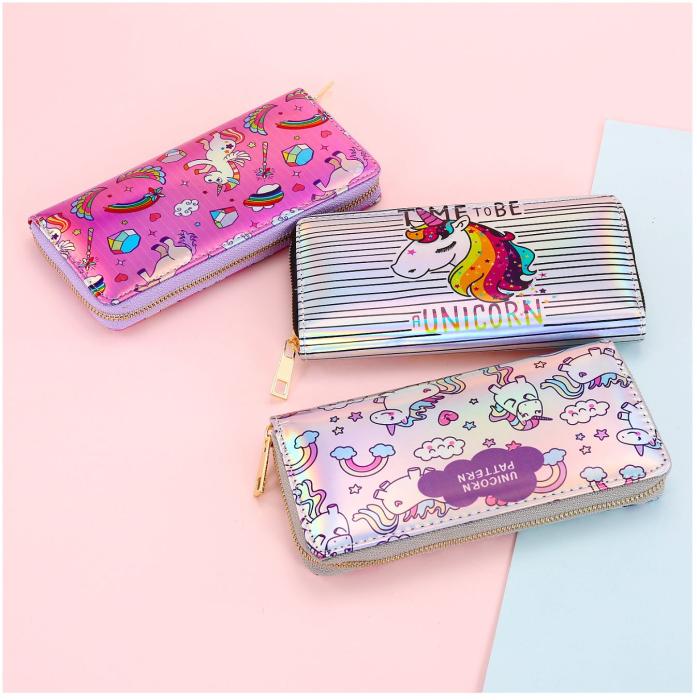 UTGATT4 - Unicorn Laser Carving Zipper Wallet för kvinnor - Magenta