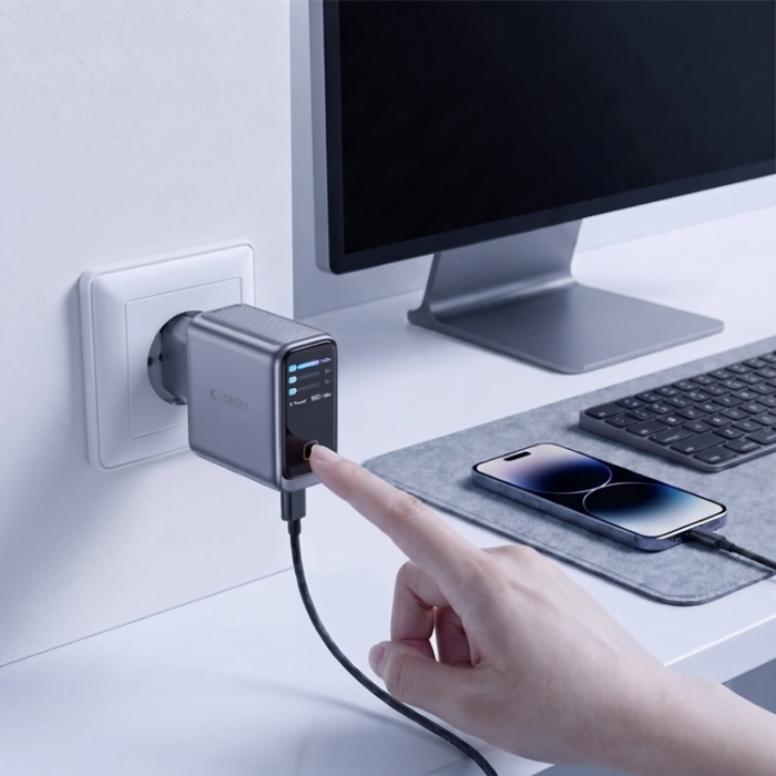 Tech-Protect - Tech-Protect 3-Port Väggladdare 100W Powervisisn - Mörkgrå