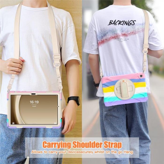 A-One Brand - Galaxy Tab A9 Plus Skal Kickstand Handrem Med Axelrem - Färgglad rosa