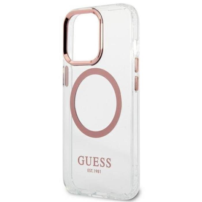 Guess - Guess iPhone 13 Pro Skal Magsafe Metal Outline - Rosa