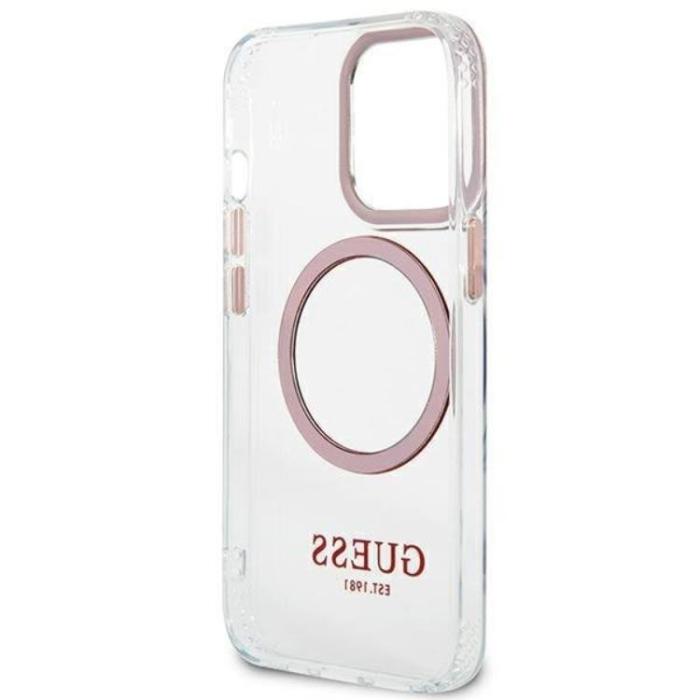 Guess - Guess iPhone 13 Pro Skal Magsafe Metal Outline - Rosa