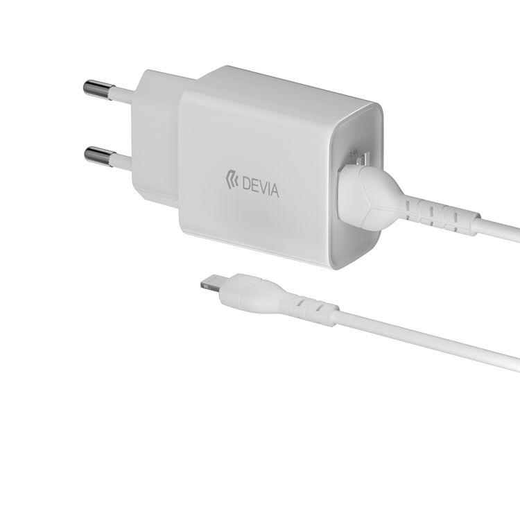 Devia Väggladdare 2xUSB 2.4A Smart + Lightning Kabel 1m - Vit | 505295 | AlltMobil
