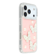 A-One Brand - iPhone 17 Pro Mobilskal Rhinestone Edge Pearl Butterfly